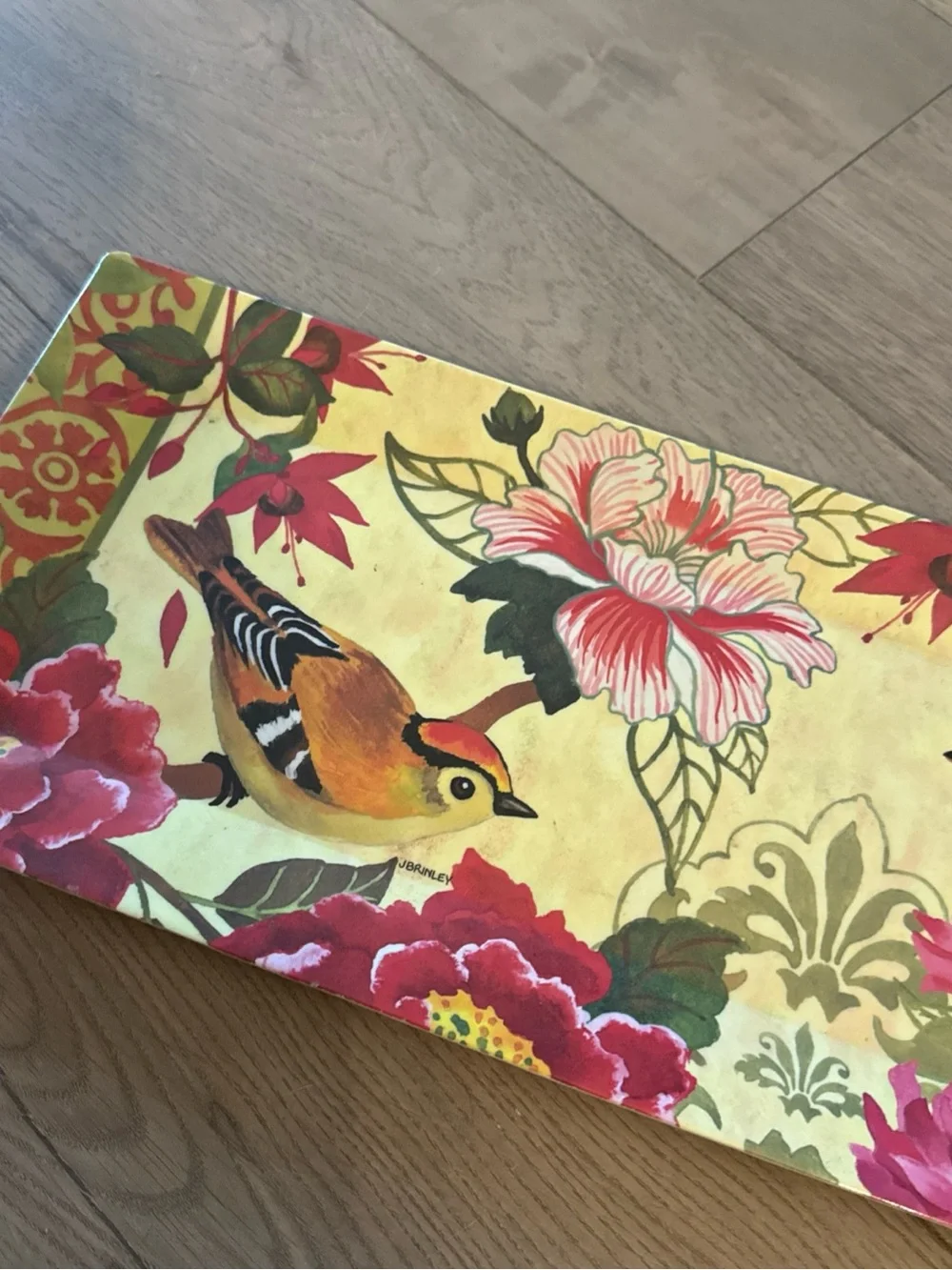 Vintage Earth Aware Bamboo Platter  Floral Birds Decor 19
